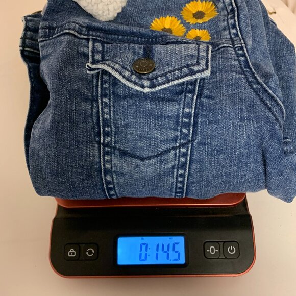 Gymboree Girls Jacket SZ 12 Denim Fleece Embroidered Bomber Flower Power Boho - Picture 9 of 9